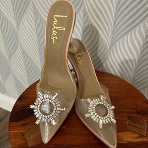 Lulu's Gold and Clear Embellished Heels